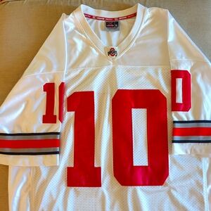 Ohio State football #10 jersey White with grey/red sleeve stripes